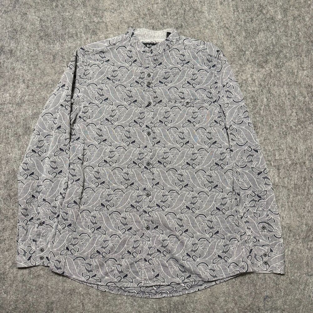 Rock Roll N Soul Shirt Size M Grey Floral Paisley Band Collar Skull Crossbones